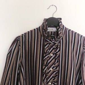 Vintage 70s Striped Ruffle Blouse